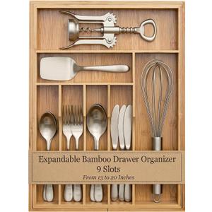 Liviys Cutlery Drawer Organizer for Kitchen Utensils, 13-20 Inches Expandable Bamboo Utensil Tray, Large Wooden Silverware Organizer Insert for Kitchen Drawers