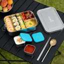 Stainless Steel Bento Box with 4 Compartments,1400ml Large & Thickened Metal Lunch Box for Adults,Eco-friendly Leak-Proof Container with Lockable Clips