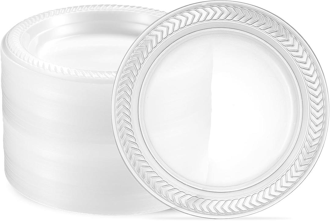 PLASTICPRO 160 Pack Clear Plastic Plates 6 Inch Bulk Pack Durable Disposable Plastic Dinner Plates for Parties Events BBQ