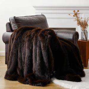 BATTILO HOME Luxury Fluffy Brown Faux Fur Throw Blanket, Cozy Warm Fur Blanket for Couch, Sofa, Chair, Bed, Plush Fuzzy Fur Throws with Long Pile, 50"x60" (Chocolate)
