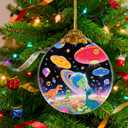 2 x UFO Alien Glass Ornaments, UFO, Dinosaur & Alien Christmas Ornament for Christmas Tree Decor, Holiday Presents, Exchange Ideal Gift for Space & Fantasy Lovers