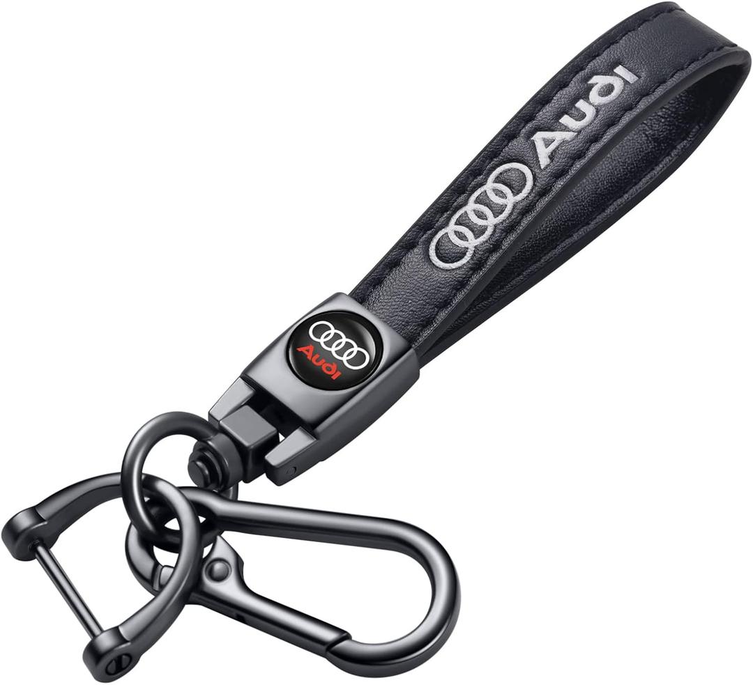 TACOMA Genuine Leather Keychain Set Compatible with Audi A3 RS3 A4 A5 A6 A7 RS7 A8 Q3 Q5 Q7 R8 Key Chain Accessories Key Ring for Men's-Women's(Black)