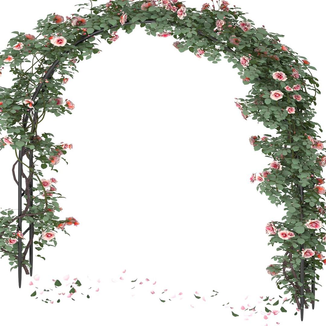 Queension Metal Wedding Arch for Ceremony Party Decoration 7Ft Wide 7.7Ft High,Garden Arch Trellis with Ground Bases for Climbing Plants,Outdoor Garden Arbor for Roses Vines, Round Frame, Black