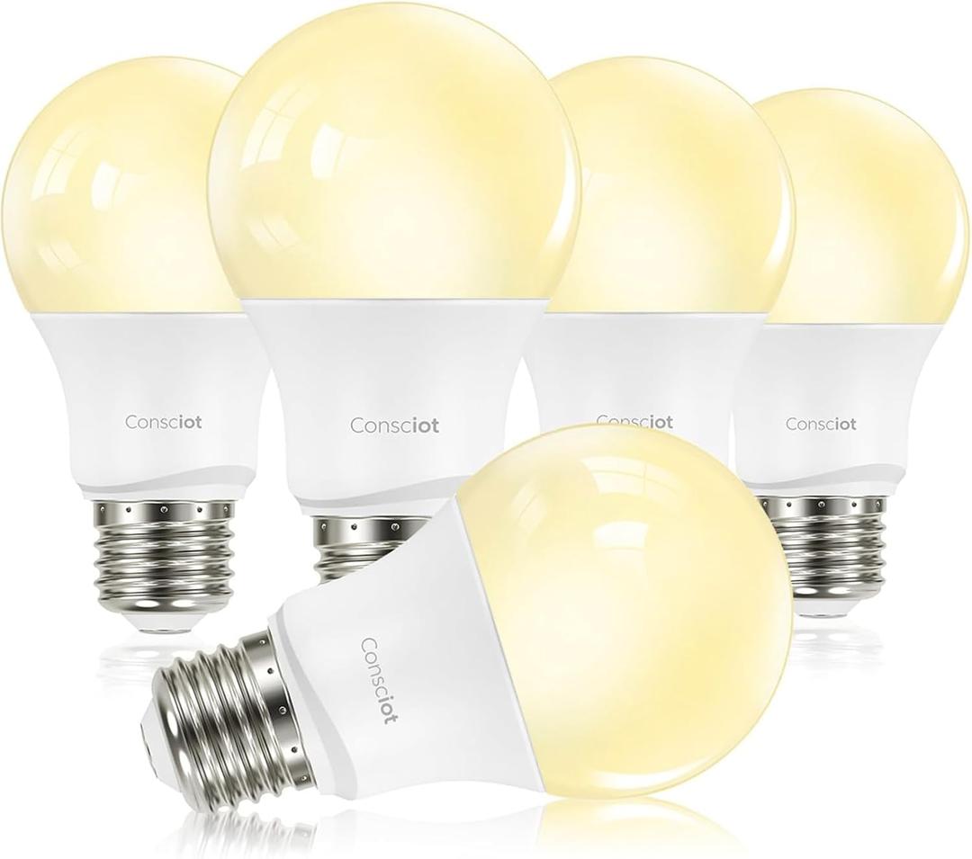 Consciot A19 LED Light Bulbs Dimmable,60W Equivalent,3000K Warm White,9W 800 Lumens,E26 Standard Base,UL Listed,Lighting for Bedroom Living Room Home Office,5 Packs