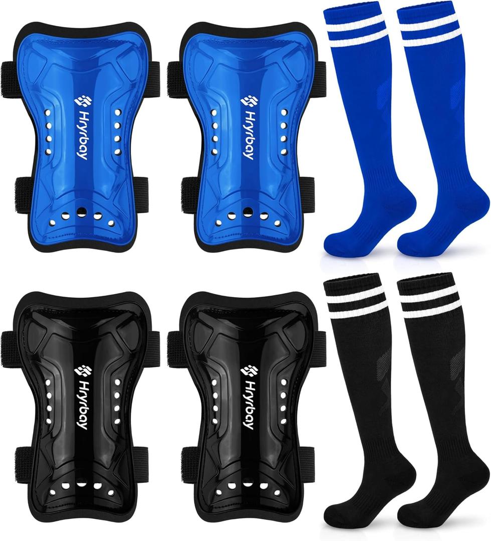 Hryrbay 2 Pairs Kids Soccer Shin Guards and Socks Set Toddler Shin Pads Protective Gear for Boys Girls Ages 3-15, Perfect for Play Training or Games Inspired by The World Cup