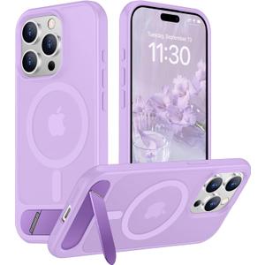 Temdan Magnetic Compatible with iPhone 15 Pro Max Case, [Built-in Invisible Kickstand][Compatible with MagSafe][Military Grade Shockproof] Slim Translucent Matte Phone Case for iPhone 15 Pro Max 6.7" (Light Purple)