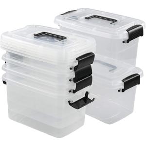 5 Quart Clear Storage Bin, Latching Box Container with Black Handle, 6 Packs
