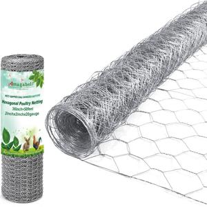 Amagabeli Chicken Wire Fencing Poultry Wire Netting 36inch x 50ft 2 Inch Hexagonal Galvanized Mesh Garden Fence Animal Barrier for Garden Protection Craft Rabbit Cage Dog Roll Chicken Coop Accessories