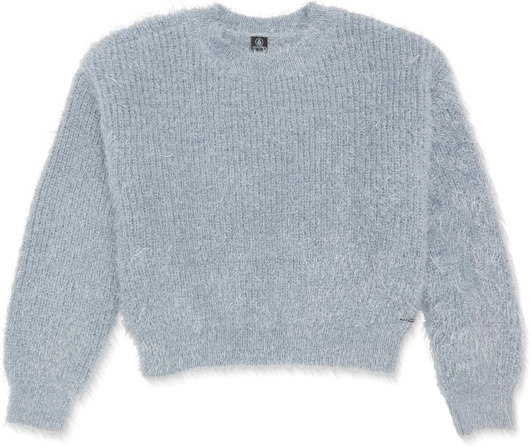 Volcom Girls' Big Girls Yassified Sweater (Large, Grey Blue)