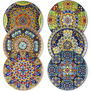 vancasso Dinner Plates Set of 6-10.5 Inch Ceramic Plates, Microwave, Oven and Dishwasher Safe, Colorful Bohemian Style Dishes for Kitchen