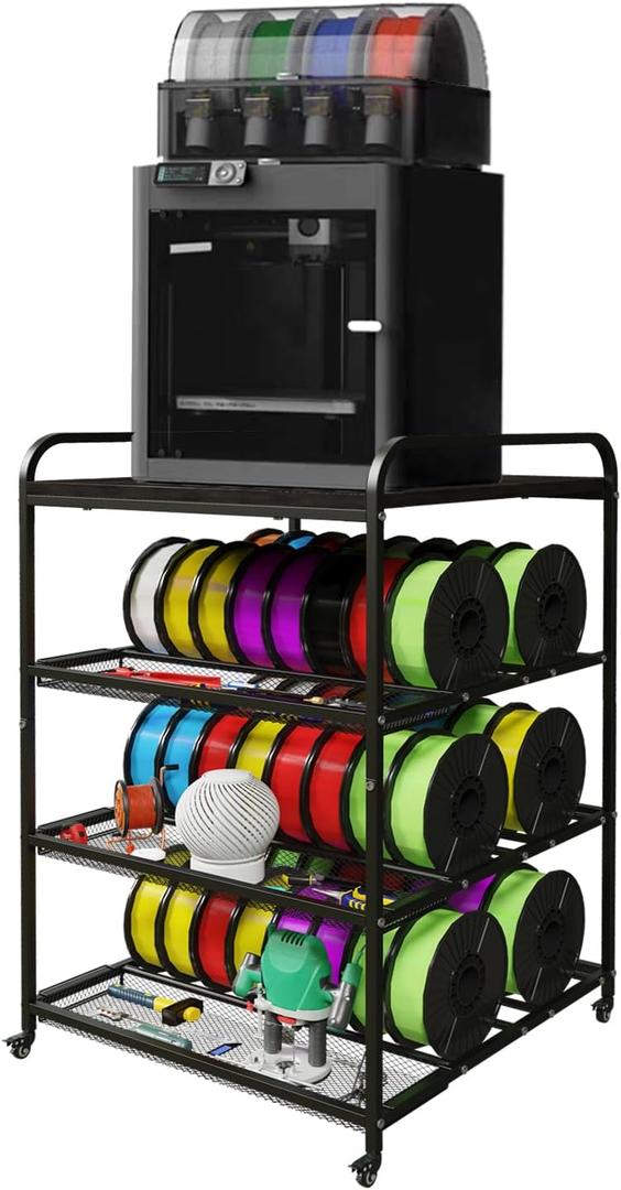 3D Printer Stand, TR4 Heavy Duty 3D Printer Table Stand with Filament Storage Rack, 4 Tier Rolling 3D Printer Accessories Cart with Wheels for 3D Printing Studio Home Office Workshop