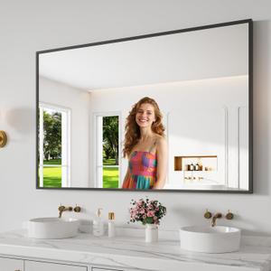 Bathroom Mirror 36"x55" Matte Black Rectangle Bathroom Wall Mirror for Over Sink, Modern Large Vanity Mirror, HD Tempered Glass, Anti-Rust Aluminum Alloy Frame, for Living Room, Bedroom, Entryway