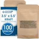 Spartan Industrial - 3.5" X 5.5" Kraft Resealable Stand-Up Pouches - Pack of 100 Small Storage Bags for Smell-Proof Food Storage and Packaging, Pet Treats, Cosmetics, and More