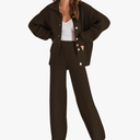 Cakulo Womens 2024 Lounge Sets 2 Piece Outfits Fall Button Sweater Matching Set Wide Leg Loungewear Sweatsuits, Large 