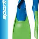 Sporti Adult-Kids Short Swim Fins, Floating Fin for Swimming & Snorkeling, Swim Flippers for Training - Lime GreenBlue - M 5-6 / W 6-7