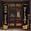 Grand Opening Porch Sign Banner,Now Open Door Decorative Hanging Banner, New Store Advertising Decorations for Shop Garden Outdoor Ceremony Business Supplies Restaurant Grocery Cafes Shop (Black Gold 1)