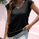 2 x Womens Cap Sleeve T Shirts V Neck Casual Tops Oversized T-Shirt Summer Trendy Lightweight Loose Fit Basic Tees (Brown, M)