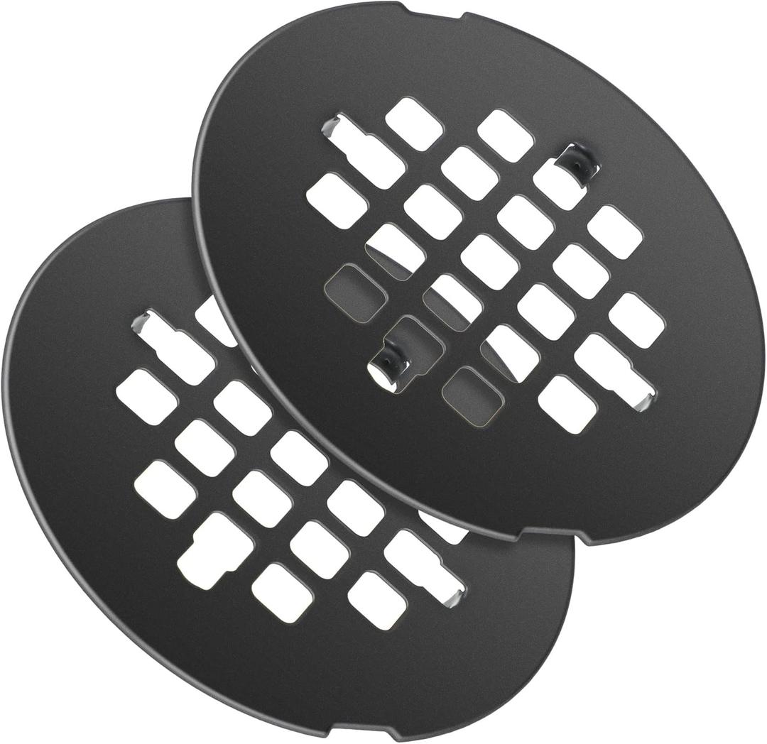 Enhon 2 Pack 4-1/4 Snap in Shower Drain Cover, Round Strainer Drain Grid, Bathroom Shower Grate Cap Replacement for Hair Catcher, Stainless Steel (Matte Black)