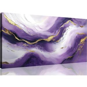 TutuBeer 1 Pcs Purple Wall Art Purple Pictures for Wall Plum Color and Gold Abstract Canvas Picture Print on Canvas Plum Color Pictures for Bedroom for Room Decor Stretched and Framed 16x32 inch