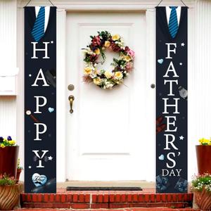 Fathers Day Decorations Front Door Banner, Happy Father's Day Banner Front Porch Sign, Black Hanging Door Banner for Fathers Day, Father's Day Decorations Party Supplies