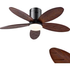 42" Tropical Flush Mount Ceiling Fan with Light 5 Solid Walnut Black