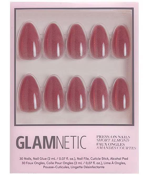 Glamnetic Press On Nails - Red | Glossy, Velvet, Short Squoval Nails, Salon Quality | 15 Sizes - 30 Nail Kit with Glue