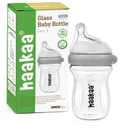 haakaa Gen.3 Natural Glass Baby Bottle 6.3 oz.180ml - Wide Neck, Anti-Colic Varibale Flow Nipple for 6m+ Breastfed Babies, Newborn Registry Essentials,BPA-Free -1 PK (Grey)