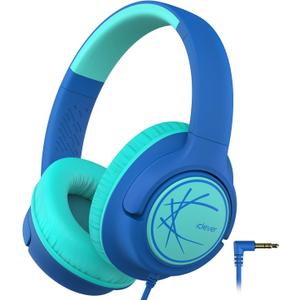 iClever Kids Headphones with Cord, 85dBA Safe Volume Wired Headphones for Kids, Stereo Sound Foldable Adjustable, 3.5mm Jack, Over Ear Child Headphone for School/Boys/Girls/iPad/Tablet/Travel, Blue