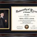 GraduationMall 11x19 Mahogany Diploma and Photo Frame for 8.5x11 Certificate,5x7 Picture,Real Glass,Black over Gold Double Mat, 13x21.5x1.5 inches