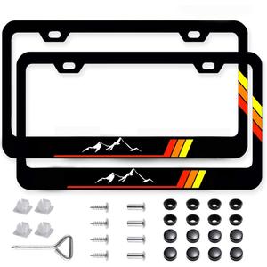 2Pack Tri-Color Stainless Steel License Plate Frames Holder with Screw Caps Rust-Proof, Weather-Proof fit for Toyota Tacoma 4Runner Tundra Rav4 Highlander Sequoia TRD -Yellow (LicenseMountain-Yellow)