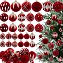 Gemscream 48 Pcs Burgundy Velvet Christmas Balls Flocked Christmas Tree Ornaments with 10 Styles in 3 Sizes Plastic Balls Xmas Hanging Ornaments Decoration