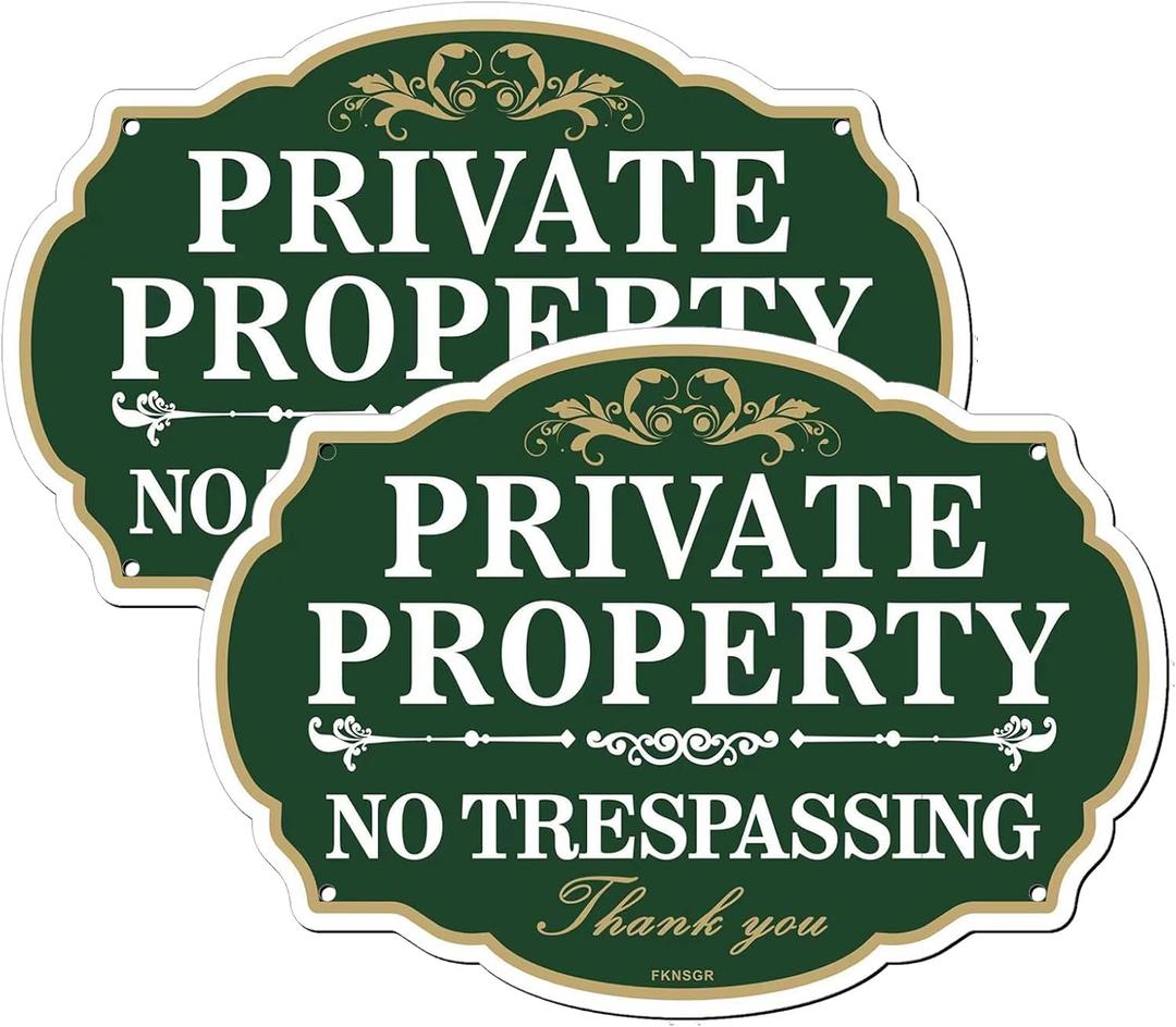 No Trespassing Private Property Sign 2 Pack, 10 x 7 inch (25x18cm) Rust Free Aluminum Warning Sign, UV Protected, Fade Resistant