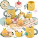 Tea Sets for Toddlers 3-5 Girl Birthday Gift 3 Year Old Princess Party Wooden Play Food Toy Sets for Kids Kitchen Accessories Age 3 4 5 6 Wood Educational Toys, child-size