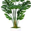Artificial Monstera Deliciosa Plant 5FT - Faux Tropical Palm Tree with White Tall Planter - Fake Swiss Cheese Floor Plant Potted - Artificial Tree for Home Office Living Room Decor Indoor