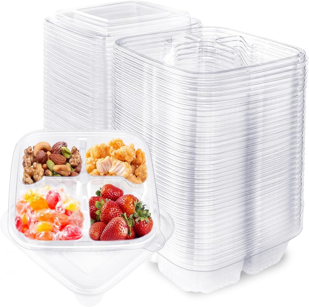50Pcs Bento Snack Containers,4 Compartment Food Storage Container with Lids,Meal Prep Lunch Containers for Kids,Adults,School,Work,Office,Travel,Take-Out