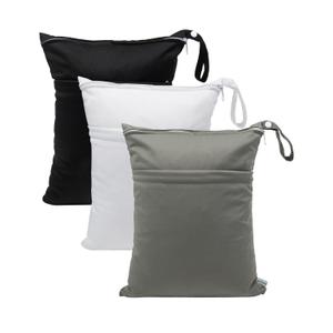 babygoal Wet Dry Bags 3 Pack, Waterproof Reusable Travel Bags for Swimsuits, Baby Cloth Diapers, Beach, Pool, Gym Bag & Wet Clothes with 2 Pockets L-BWG (01 Black & Grey & White)