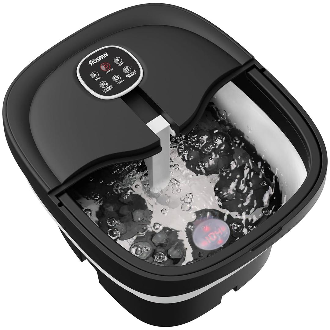 HOSPAN Collapsible Foot Spa Electric Rotary Massage, Foot Bath with Heat, Bubble, Remote, and 24 Motorized Shiatsu Massage Balls. Pedicure Foot Spa for Feet Stress Relief - FS02A (Black)