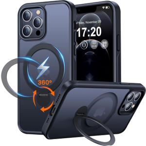 360 Rotatable Magnetic Stand for iPhone 12 pro max Case Compatible with Mag-Safe 16FT Military Drop Protection, Anti-Scratch/Fingerprint iPhone 12 pro max Phone Case(Matte-Black)