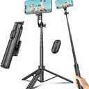 Selfie Stick Travel Tripod for Cell Phone with Remote Control and Phone Holder, Extendable Selfie Stick for iPhone, iPhone Tripod for Video Recording, 50 Inch, Black