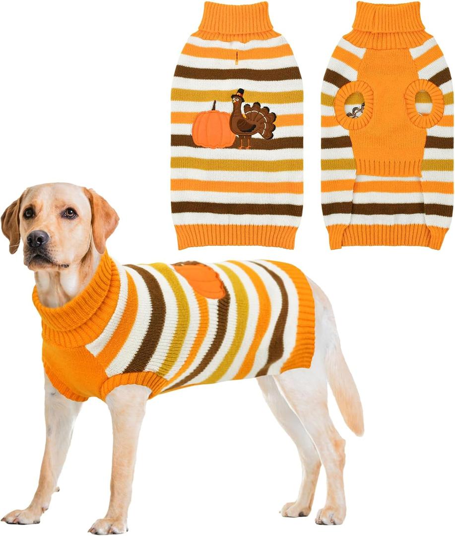 Thanksgiving Dog Sweater Pet Pumpkin Turkey Clothes Costume Cat Stripe Turtleneck Knitwear Shirt Pullover Dog Puppy Thanksgiving Clothes for Small Medium Large Dogs Cats 4XL