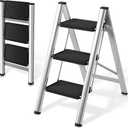 3 Step Ladder, Folding Step Stool for Adults with Wide Anti-Slip Pedals, Portable Step Ladder for Kitchen/Closet/Garage, Steel Multi-use Foldable Stepstool for Home 330 Lbs
