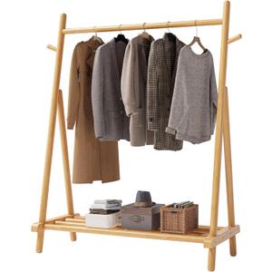 Solid Wood Clothes Rack with Shelves, 3-in-1 Freestanding Clothing Racks for Hanging Clothes A-Frame Garment Rack for Bedroom, Entryway, Living Room (Natural)