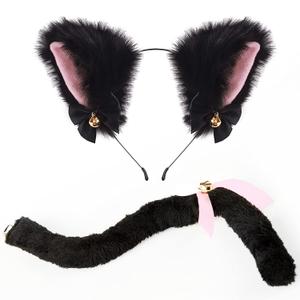 Funcredible Black Cat Ears and Tail - Furry Cat Costume - Kitten Anime Neko Ears - Cat Halloween Costumes for Woman Girls Adult Kids