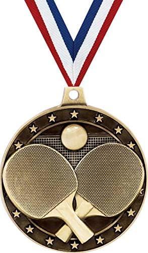 Ping Pong Medals, 2" Gold Table Tennis Medal Award with Free Custom Engraving, 3 Pcs