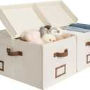 StorageWorks Large Clothes Storage Bins, Fabric Boxes with Divider Board, Baskets for Clothes, Linen Closet Organizers with Lid, Ivory White, 2-Pack