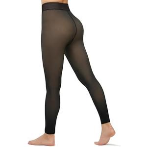 Fleece Lined Tights Footless Women Sheer Warm Pantyhose Leggings Toeless Fake Translucent Thermal Thick Winter No Feet Tights S