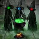 2025 Large Witch Cauldron Halloween Decorations Outdoor, Black Plastic Bowl Decor on Tripod with Lights Halloween Cauldron Pot Witches Cauldron Hocus Pocus Candy Bucket Decoration for Porch Home Party