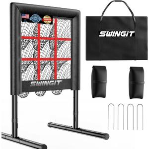 Upgrade 9 Hole Baseball Pitching Net with Strike Zone, Professional Heavy Duty 9 Pocket Softball Pitching net, Throwing Target Portable for Accuracy Training Practice Net, Adjustable Height