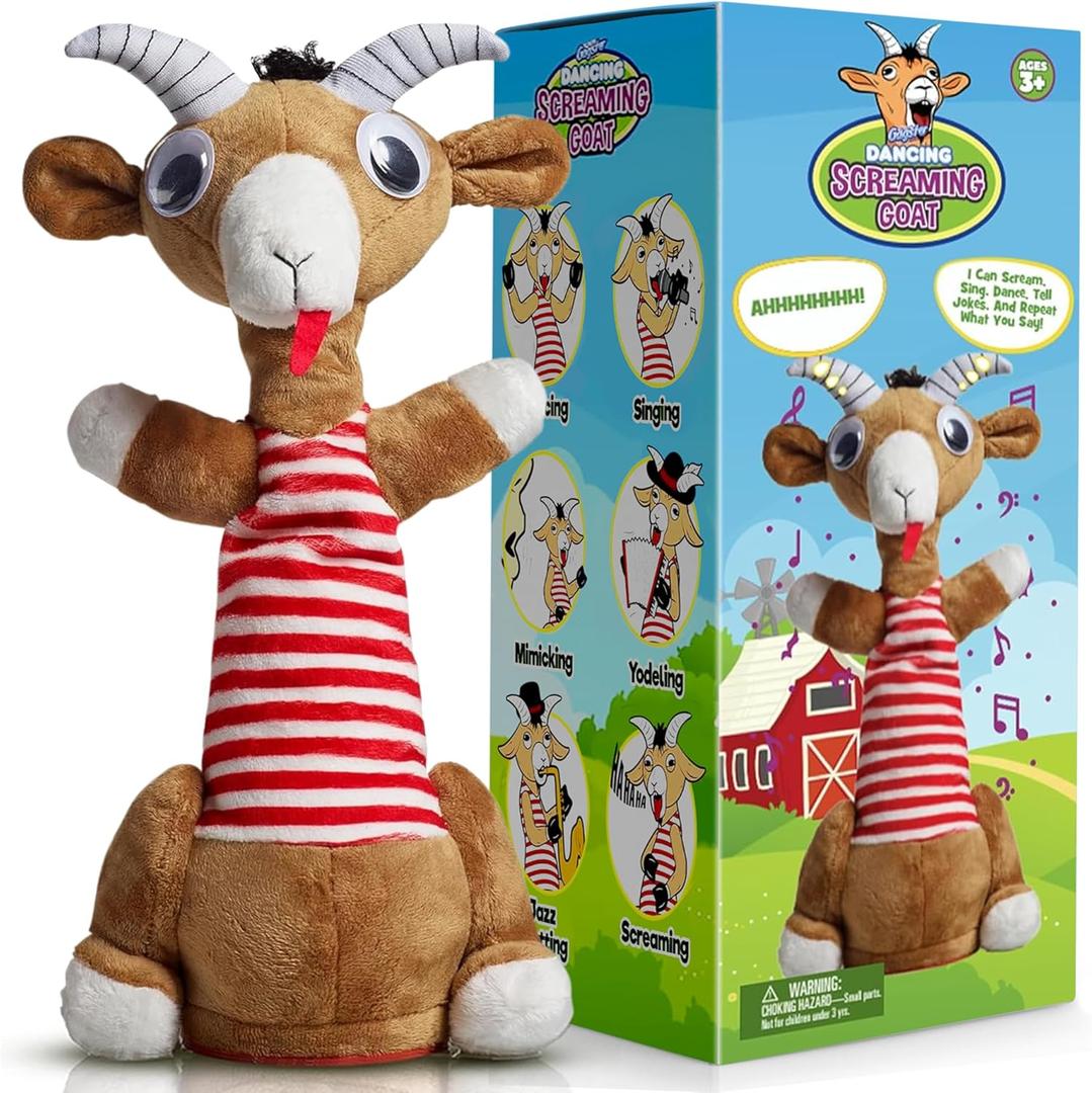 Gagster Screaming Goat Dancing Toy  Mimicking Toy for Kids  Repeats What You Say, Singing & Talking  Electronic Yodeling  Funny White Elephant Gag Gift for Anyone Who Loves Talking (Brown)