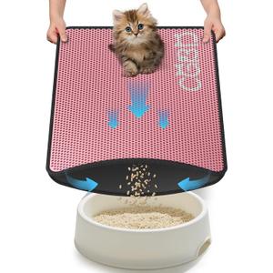 Cat Litter Mat - Double Layer Honeycomb Design Litter Trapping Mat, Urine-Proof & Non-Slip, Easy Clean Waterproof Litter Box Mat, Kitten Supplies and Essentials, 30x24 inch, Pink